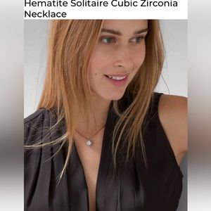 WHBM Hematite Solitaire Cubic Zirconia Necklace